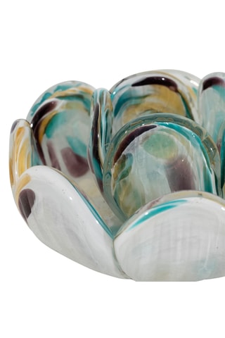 Base para vela Camelia - 11 x 5,5 x 11 cm - Turquesa e cru