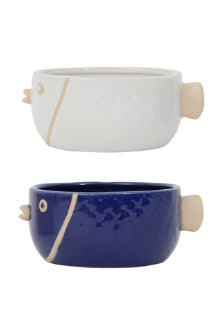 2 tigelas em grés Ocean - 14,5 cm - Branco e índigo