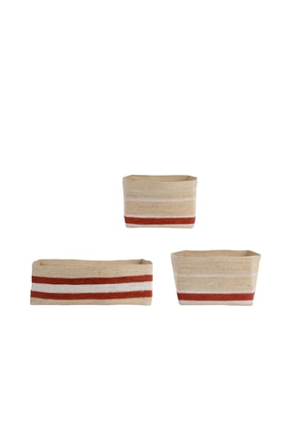 3 cestos de arrumação Sumatra - 60 x 21 x 32 cm/36 x 21 x 34 cm/35 x 20 x 32 cm - Bege e vermelho-tijolo