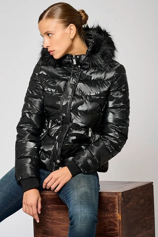 Doudoune regular à capuche - Noir