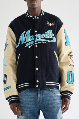 Blouson regular en cuir - Bleu marine