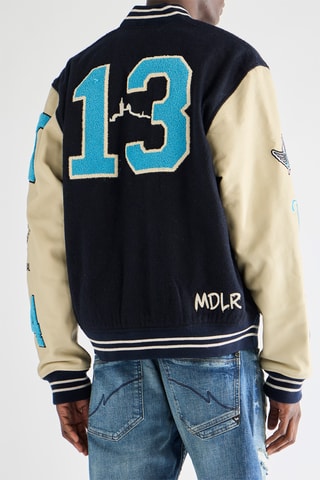 Blouson regular en cuir - Bleu marine