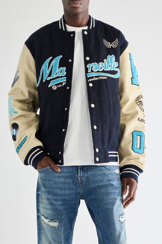 Blouson regular en cuir - Bleu marine