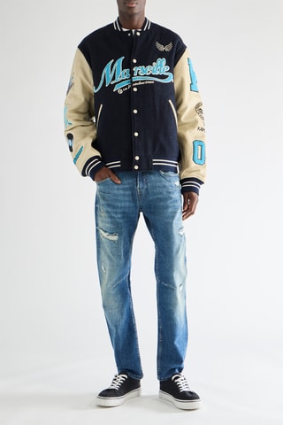 Blouson regular en cuir - Bleu marine
