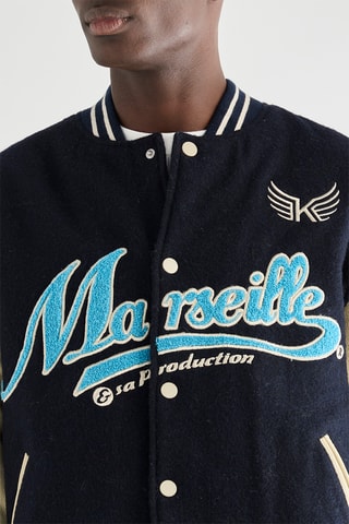 Blouson regular en cuir - Bleu marine