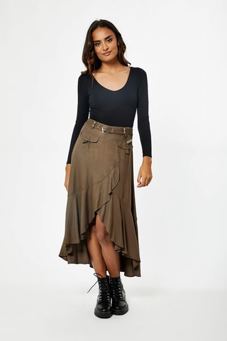 Jupe asymétrique taille haute Noop - Kaki