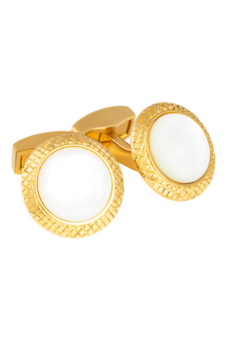 Boutons de manchette - Plaqué or jaune et nacre - Blanc
