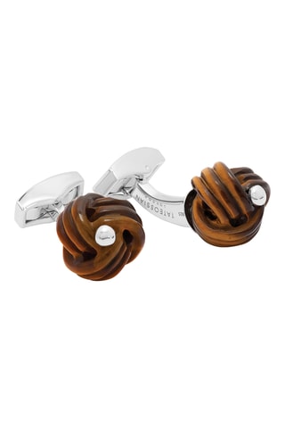 Boutons de manchette - Argent et œils-de-tigre - Marron
