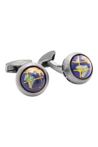 Boutons de manchette - Argent, plaqué or jaune, lapis-lazuli, nacre, aventurines et jaspes - Bleu