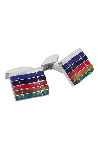 Boutons de manchette - Argent, œils-de-tigre, onyx, lapis-lazuli, corails et malachites - Multicolore
