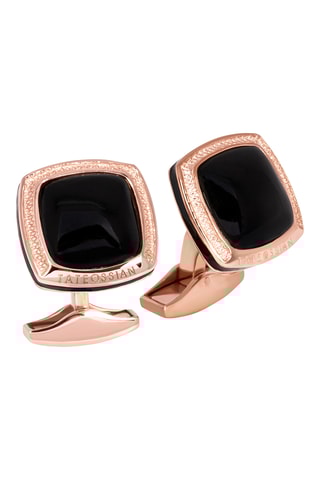 Boutons de manchette dorés à l'or rose - Argent et onyx - Noir