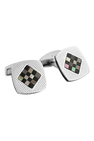 Boutons de manchette - Argent, nacre et onyx - Noir
