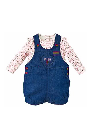 T-shirt et salopette short en jean Dorothee - Écru et bleu marine