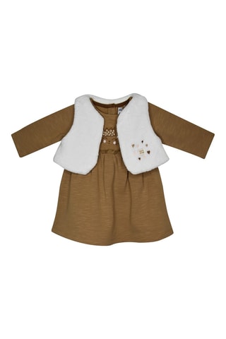 Robe et gilet sans manches Irmine Taupe et blanc