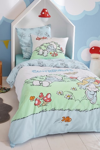 Conjunto de edredão reversível Os Smurfs - Azul,