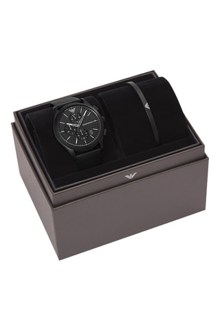 Coffret relógio de quartzo em couro e bracelete em couro