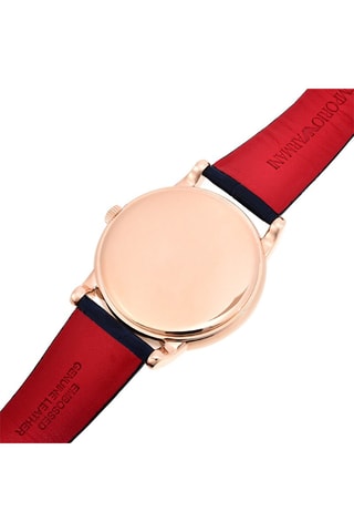 Relógio de quartzo em couro Azul-marinho e dourado-rosa
