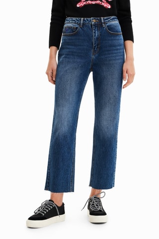 Jean droit taille haute Bleu marine