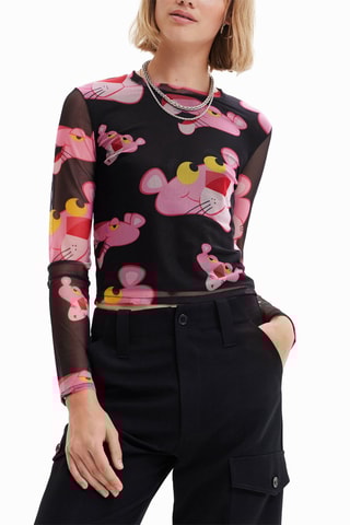 T-shirt slim La Panthère Rose - Noir et rose