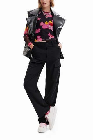 T-shirt slim La Panthère Rose - Noir et rose