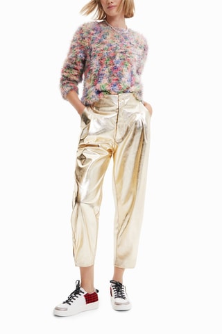 Pantalon tappered 7/8 taille haute - Doré