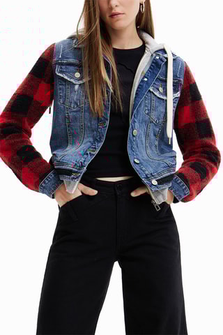 Veste en jean à capuche Bleu et rouge