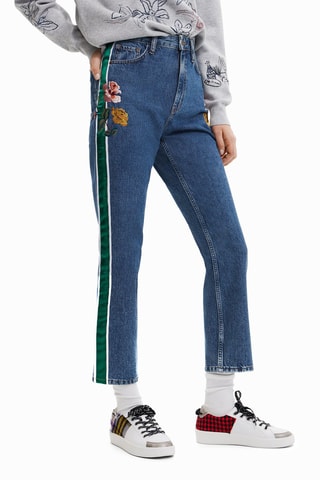 Jean droit 7/8 taille haute - Bleu