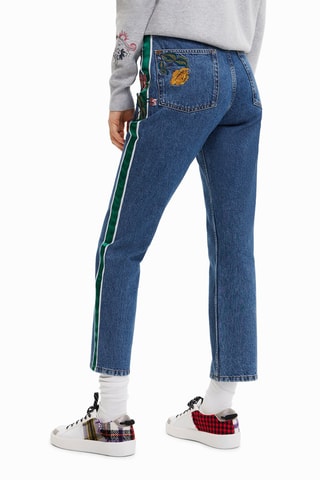 Jean droit 7/8 taille haute - Bleu