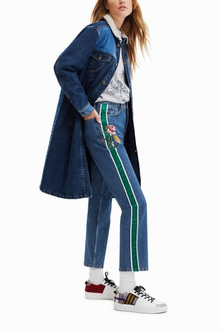 Jean droit 7/8 taille haute - Bleu