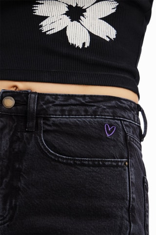 Jean straight cropped taille haute - Noir