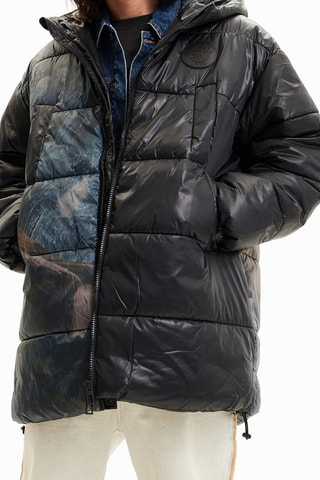 Doudoune à capuche Noir et bleu cobalt