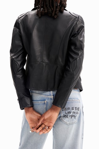 Blouson regular en cuir - Noir