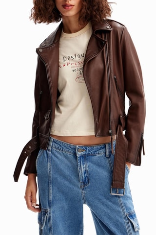 Blouson regular en cuir - Marron