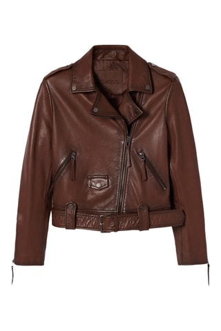 Blouson regular en cuir - Marron