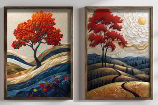 2 peintures décoratives encadrées en MDF Sandrine - 50 x 70 cm