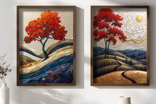 2 peintures décoratives encadrées en MDF Sandrine - 50 x 70 cm