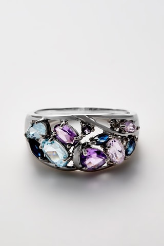 Bague Champêtre - Or blanc, diamant, saphirs, topazes et améthystes