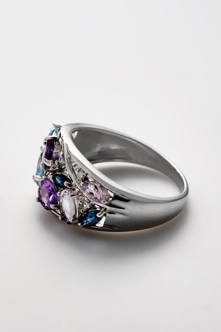 Bague Champêtre - Or blanc, diamant, saphirs, topazes et améthystes