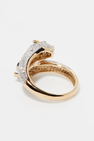 Ring Duo de Panthères - Geelgoud, Diamanten en Saffieren