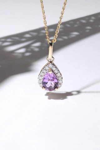 Ketting  Goutte Moi - Geelgoud, Diamanten en Amethist