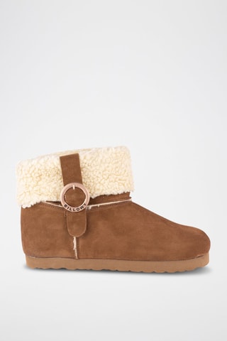 Gevoerde Nubuck Enkellaarzen Rosso - Bruin en Crèmekleurig