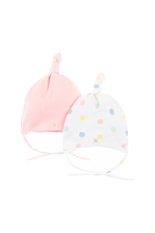 2 bonnets noués - Rose et blanc