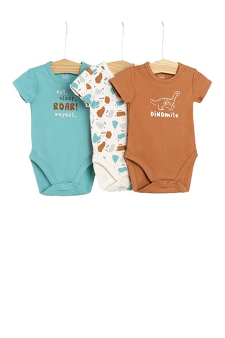 3 bodys Turquoise, marron et blanc