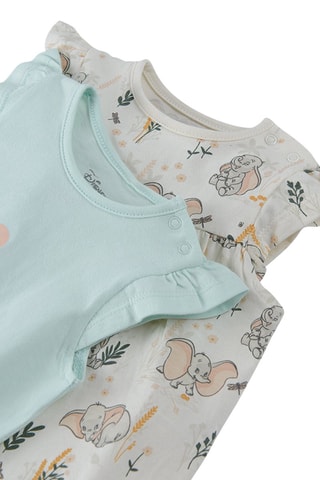 2 barboteuses Dumbo Disney en coton biologique Ecru et bleu clair