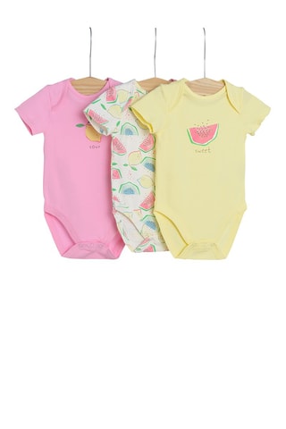 3 bodys Rose, écru et jaune