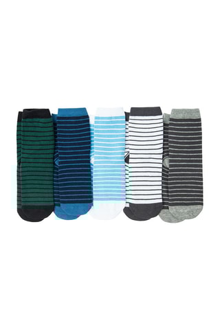 5 paires de chaussettes - Vert foncé, bleu et blanc