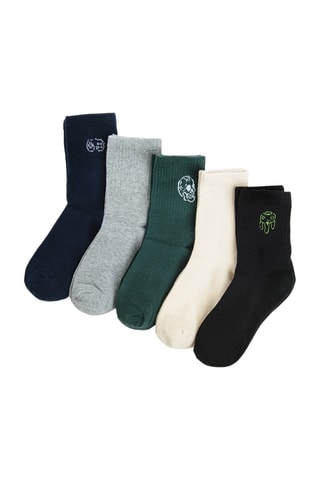 5 paires de chaussettes - Bleu marine, gris chiné et vert foncé