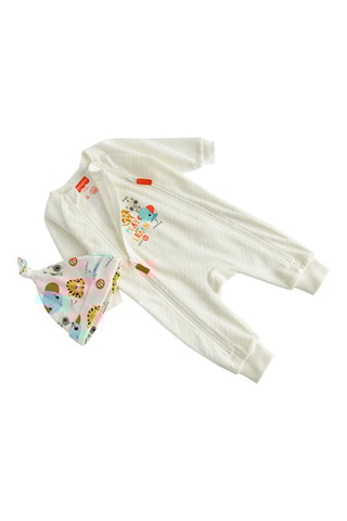 Bonnet noué et grenouillère - Blanc et orange