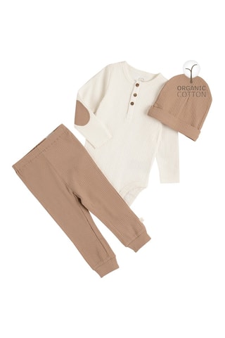 Ensemble 3 pièces en coton biologique Ecru et beige