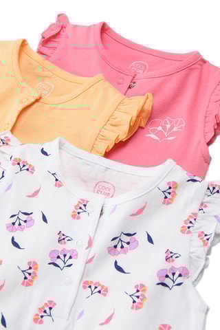3 combinaisons en coton biologique Rose, blanc et orange